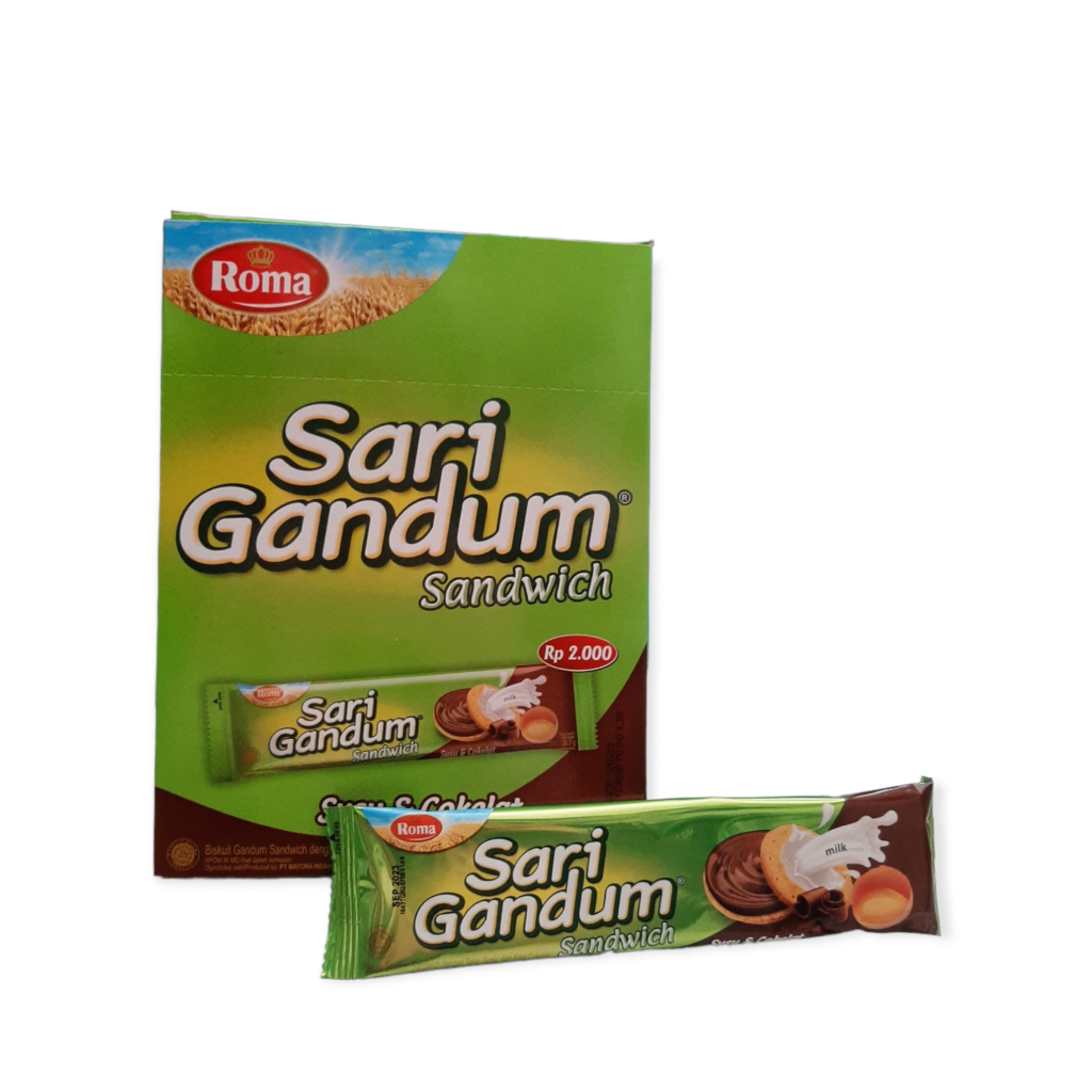 

{ PerBox isi 12 } Roma Sari Gandum Sandwich Susu & Coklat 36gr