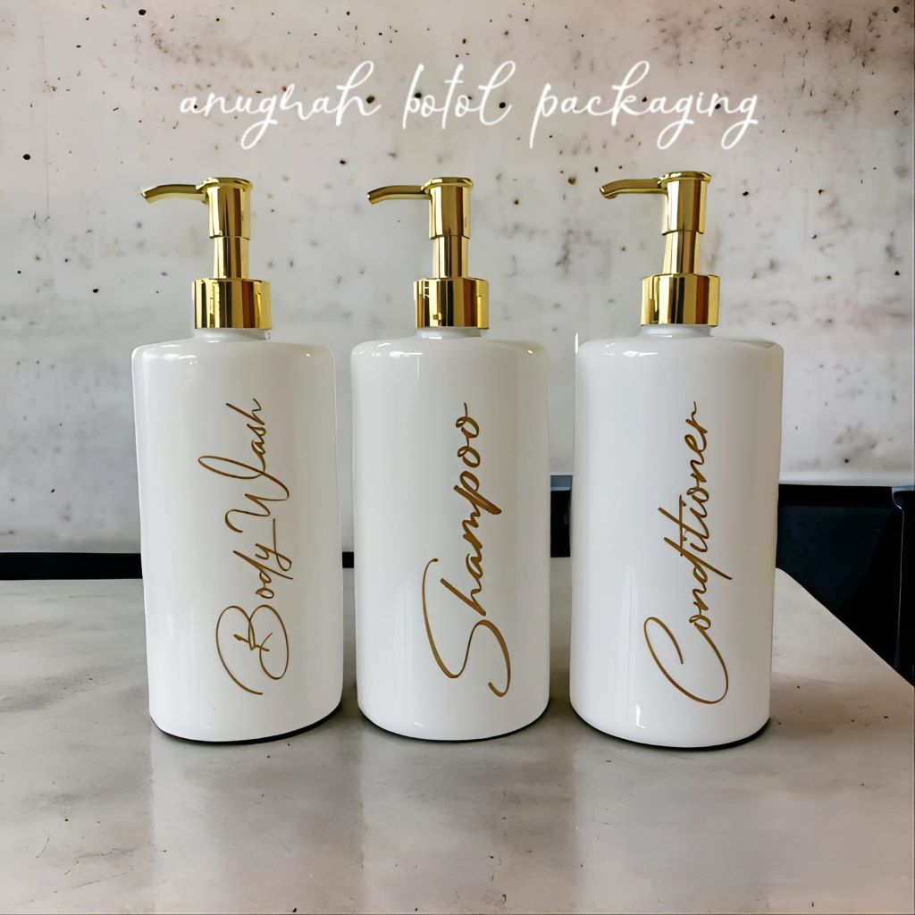 Botol Sabun Cair Pump 500ml PUTIH  Glossy / Botol Pump 500 Ml putih Pump Luxury Gold