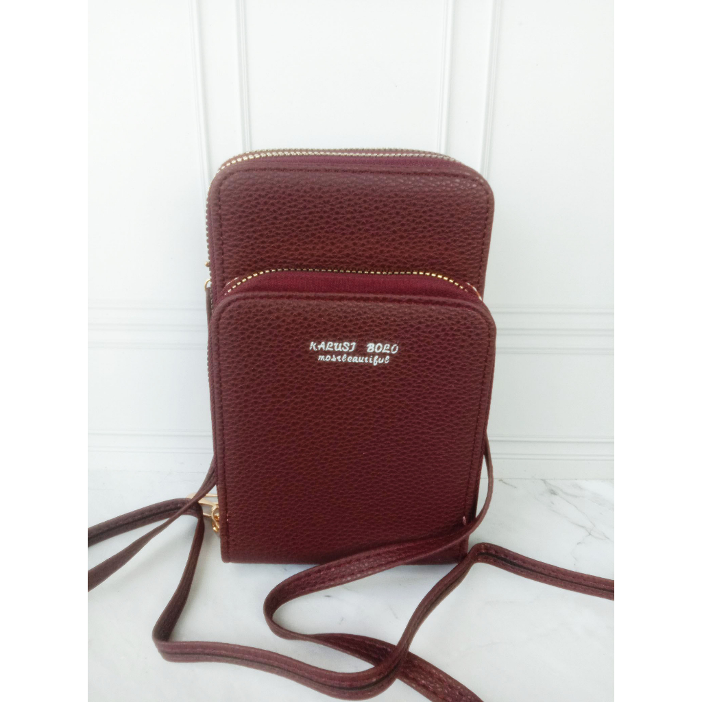 Tas Selempang Dompet 3 Ruang Resleting Bahan Kulit Sintetis Wanita #361