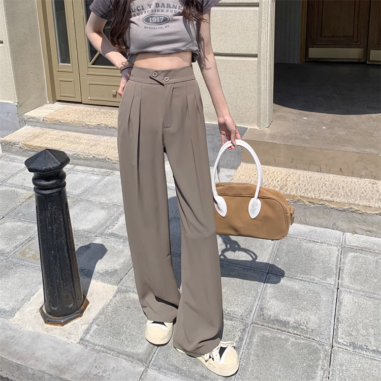 Korea Style kulot Celana Panjang Loose High Waist Wanita Loose Straight Pants