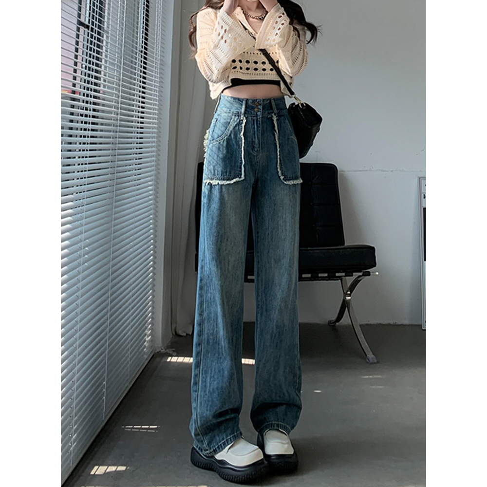 Korean Style Jins Celana high waist american retro loose causual jeans