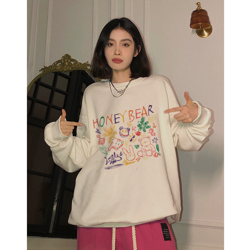 Sweater Lengan Panjang Retro Letter Graffiti Korean Style/Sweater Crop/Baju Wanita/Switer Wanita/Switer