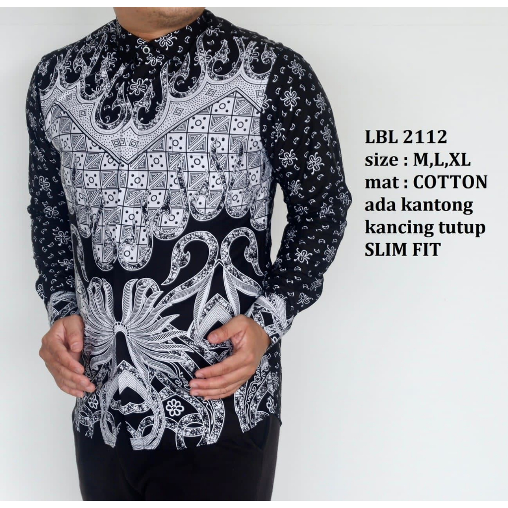 BatikBule Kemeja Batik Slimfit Panjang Motif Casual Warna Putih Hitam &amp; Hitam Putih LBL 2111 &amp; 2112