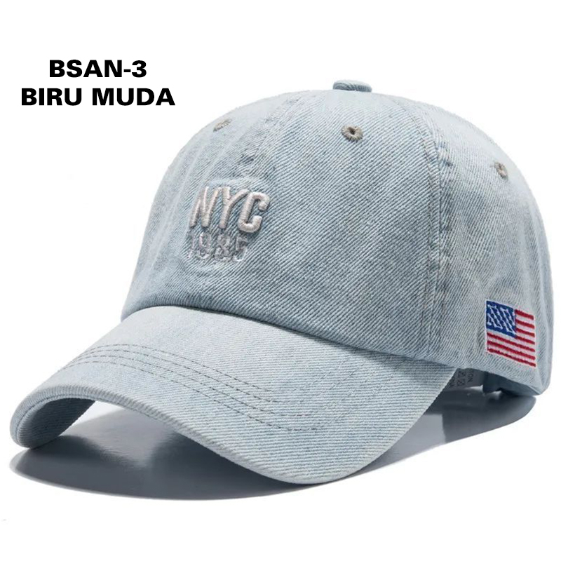 Topi Pria Wanita Baseball Denim NYC 1985 Bordir Fashion Korean Casual BSAN