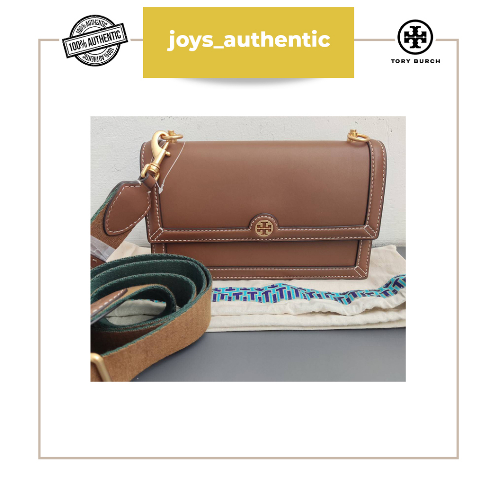 Tas Wanita TB Tory Burch T  Monogram Flap Leather Mini Shoulder Crossbody Coklat Moose Woman Bag Aut