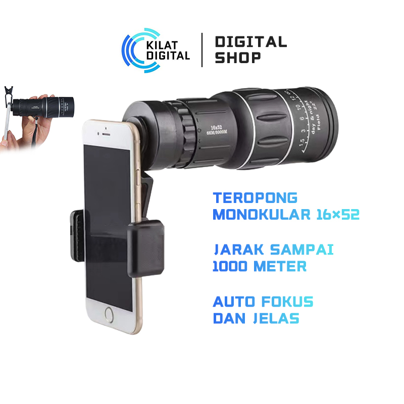 16×52 Teleskop Lensa Zoom HP Monokular Teropong Jarak Jauh Peralatan Focus