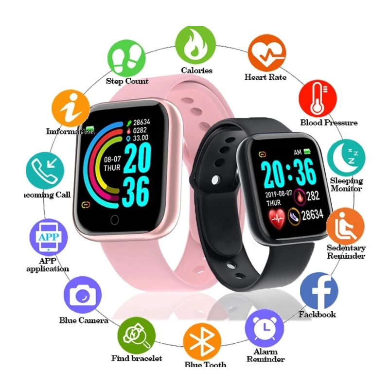 Y68S Smartwatch Bluetooth Smartband Fitness Tracker Colour Display HeartRate Waterproof Jam Tangan Pria Wanita Digital