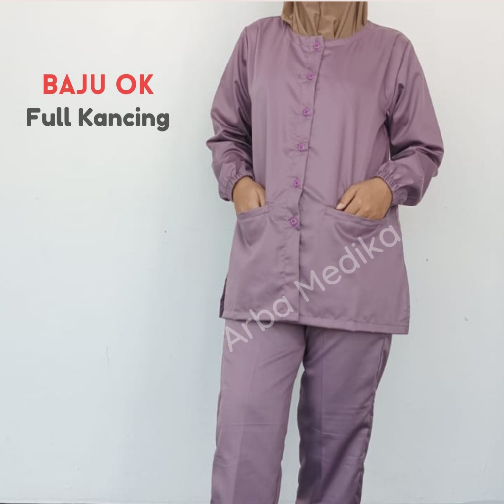 Baju OK OKA KANCING DEPAN FULL Lengan Panjang Karet Dokter Petugas medis Perawat Jaga Toyobo