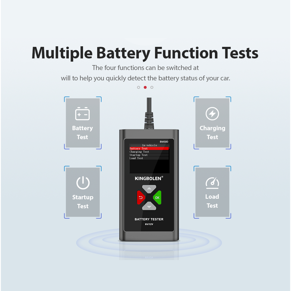 KINGBOLEN Tester Aki Mobil Motor Battery Analyzer LCD 2.4 Inch 6V/12V - BM580 - Black