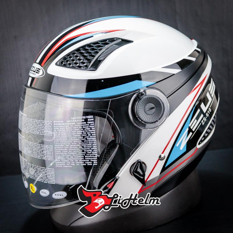 ZEUS HELM ZS 610 WHITE 0027 BLACK BLUE | ZS610 DOUBLE VISOR