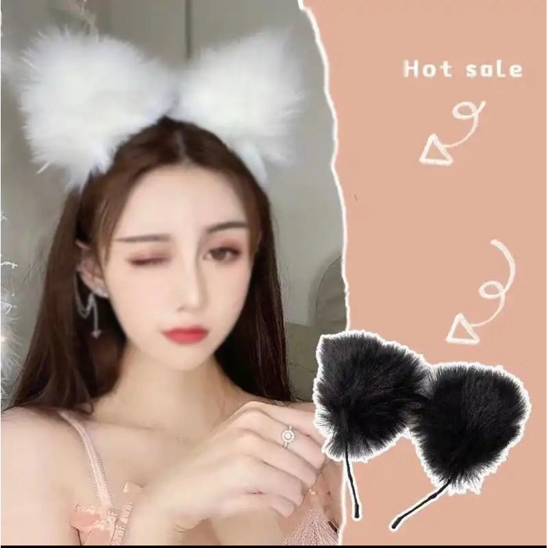 Bandana Bulu Motif Kuping Kucing Wanita / Bando Korea Lucu / Cosplay Furry Headband Cat Ears