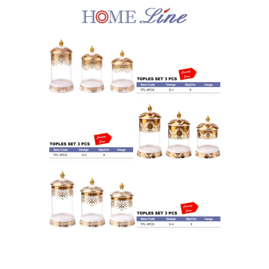 Glass Candy Jar Homeine G1 / Toples Vicenza set 3 pcs G1 / Wadah Saji