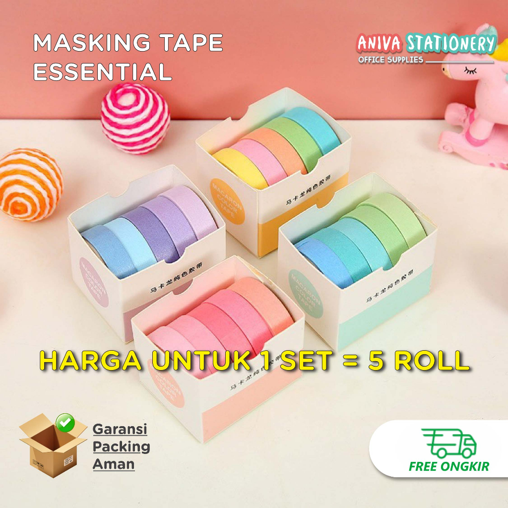 

MASKING TAPE SET 5 PCS ESSENTIAL LIMITED COLLECTION WASHI TAPE ISOLASI KERTAS MOTIF LUCU UNIK MURAH