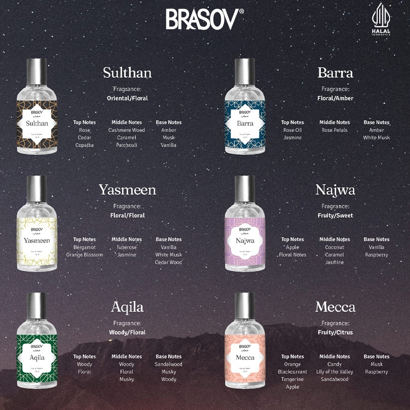 BRASOV EAU DE PARFUME ( EDP ) HIJAB SERIES 35ML ( AQILA / BARRA / MECCA / NAJWA / SULTHAN / YASMEEN )