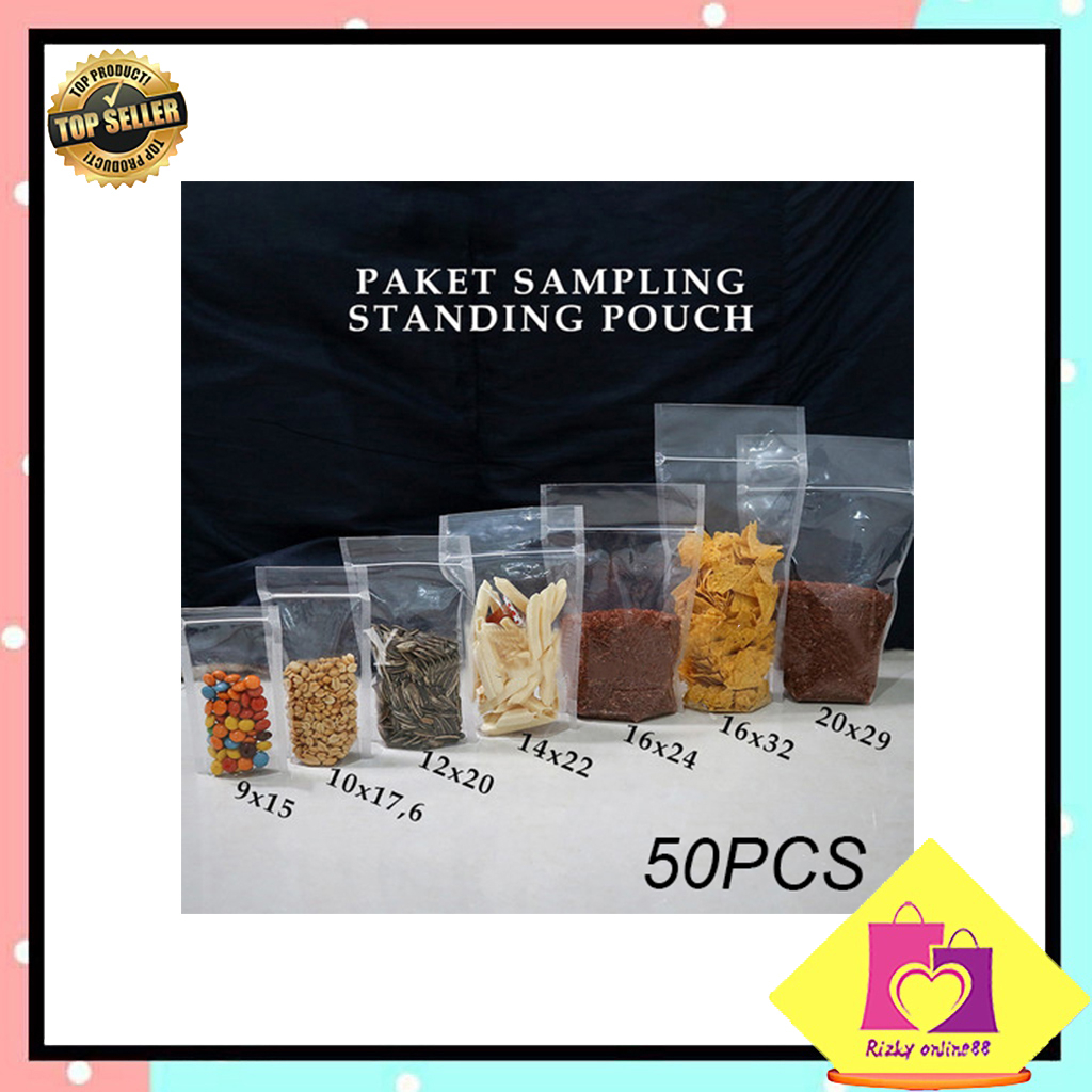 Rizkyonline88 Standing Pouch Double Seal Plastik Klip Ukuran Kecil per pack isi 50pcs