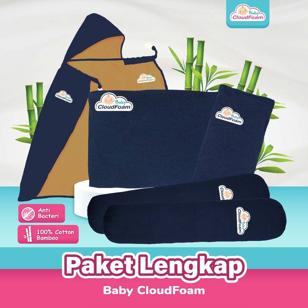 Baby Cloudfoam Paket Lengkap Cotton Bamboo / Bantal Anti Peyang / Guling / Selimut / OTG Blanket