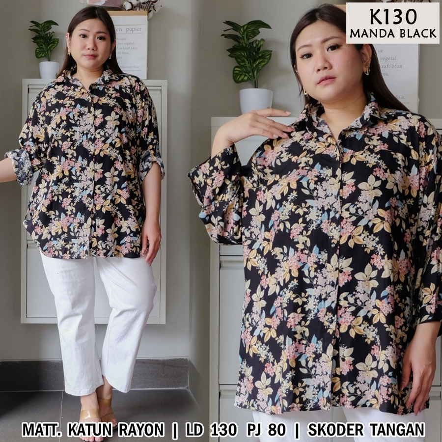 BIGCLO - (COD) LD 130cm Kemeja Wanita Corak Jumbo K130 Baju Atasan Big Size Bahan Katun Oversize