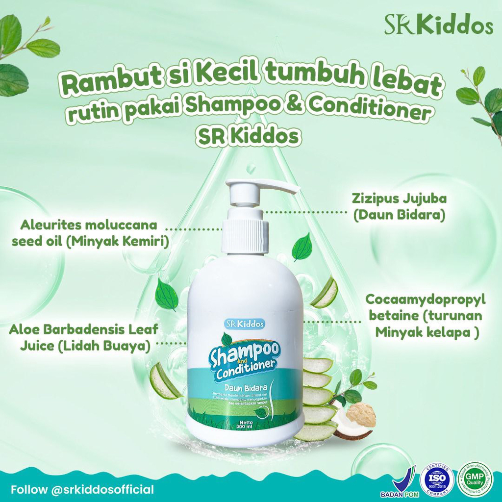 SR12 Kiddos Shampoo dan Kondisioner Daun Bidara / Shampo Bayi Tidak Pedih Dimata / Menghaluskan dan Mempercepat Pertumbuhan Rambut