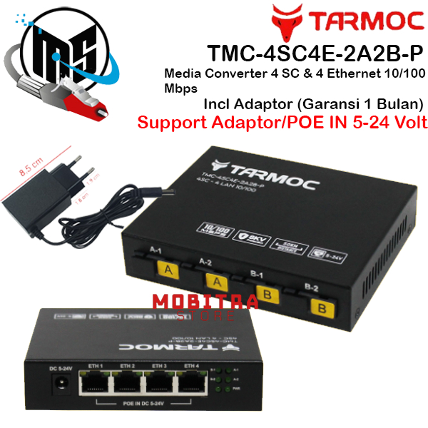 Tarmoc TMC-4SC4E-2A2B-P | 4 FO 4 Lan 10/100 POE IN(5-24V) Media Converter