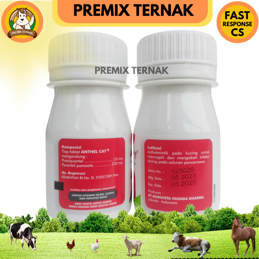 ANTHEL CAT 1 TABLET (KEMASAN BOTOL) - Obat Cacing Kucing LIKE DRONTAL CAT