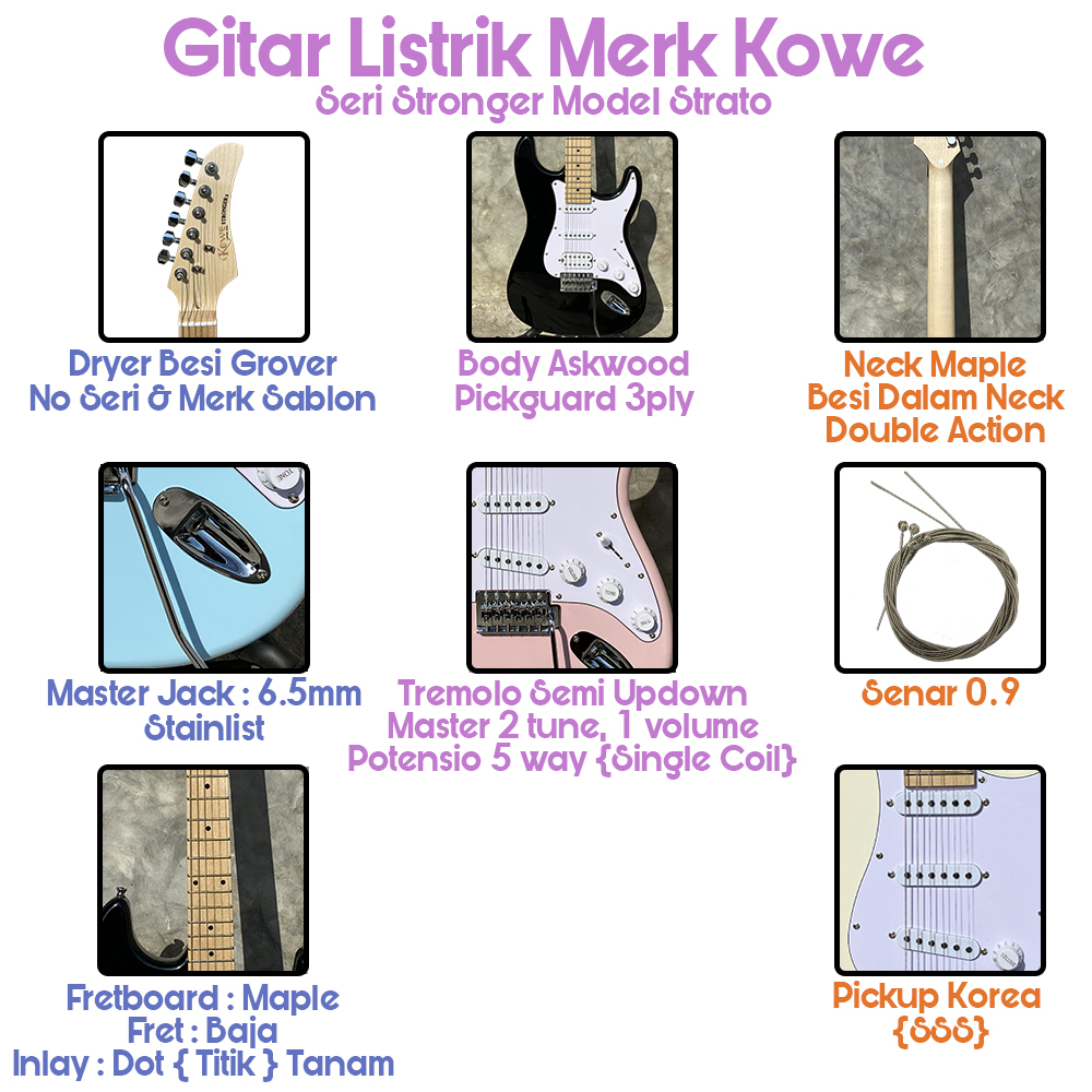 Gitar Elektrik Original Merk Kowe Seri Stronger Model Strato ada Serial Number