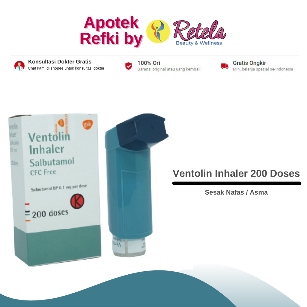 Ventolin Inhaler 200 Doses / Salbutamol / Sesak Nafas / Asma