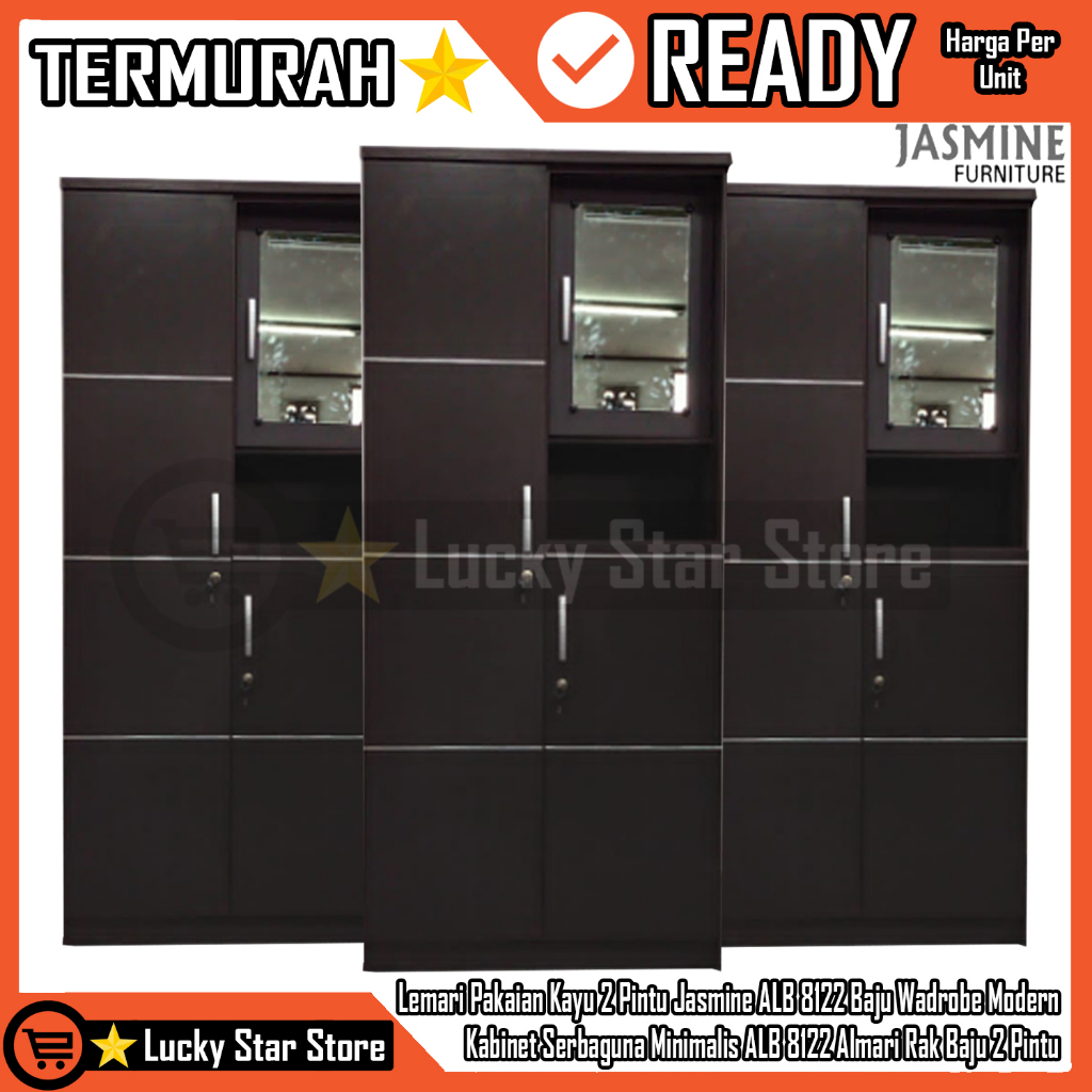 [Kargo] Lemari Pakaian Kayu 2 Pintu Jasmine ALB 8122 Baju Wadrobe 80x40x180 cm Cabinet Serbaguna Min