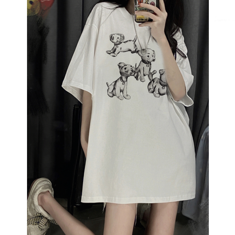 EUNII T-shirt Lengan Pendek Cartoon Dog Family Korean Style/Kaos Atasan Wanita/Baju Kaus Oversize Wanita/Kaos Wanita