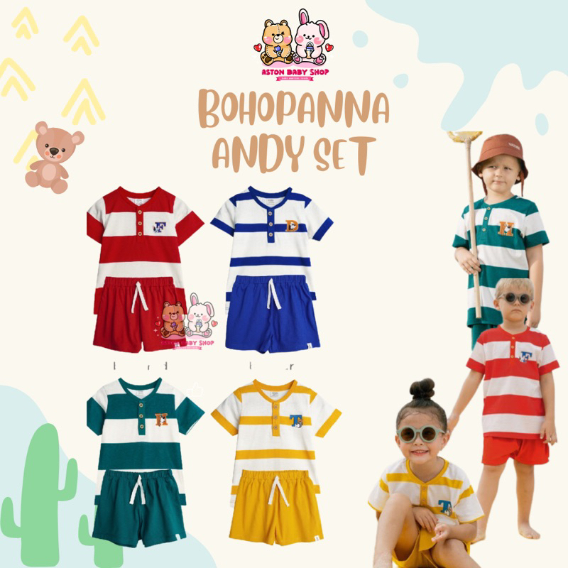 Bohopanna Andy Set Setelan Baju Anak Baju Pendek Celana Pendek Oblong Kaos Anak set baju rumah Boho Baby