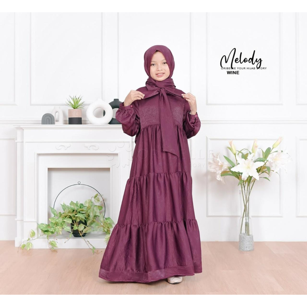 Melody dress Gamis anak remaja terbaru 2023 Gamis bahan santorini silk Gamis polos krkinian