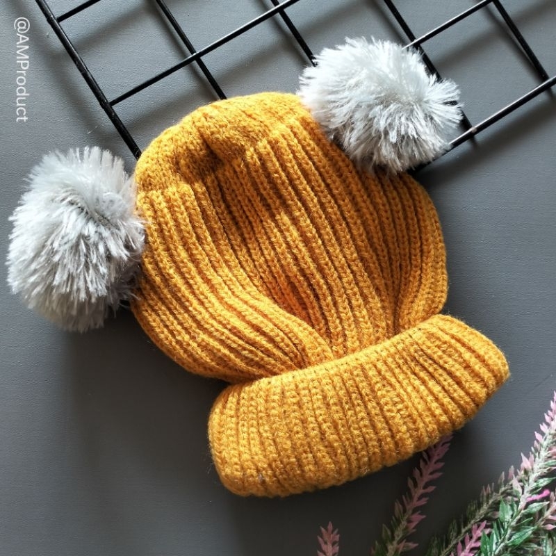 topi kupluk bayi pompom polos