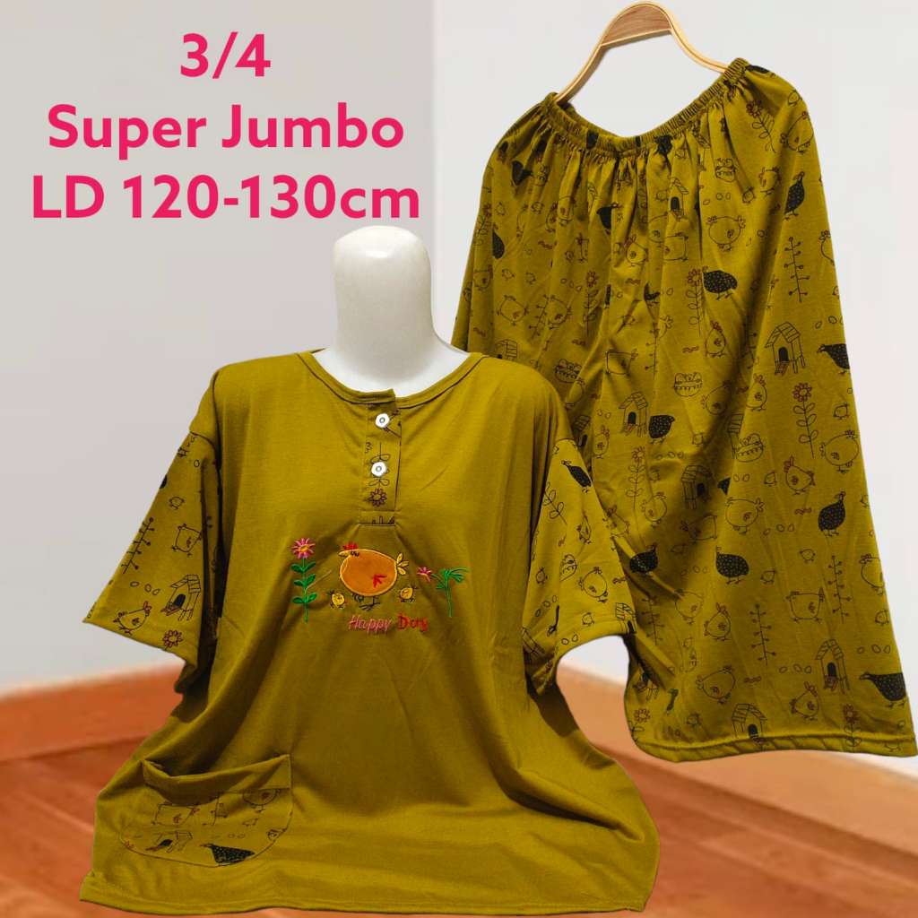 Baju Tidur Babydoll Oversize Kaos Premium Celana 3/4 Super Jumbo LD 120-130cm BB 90kg