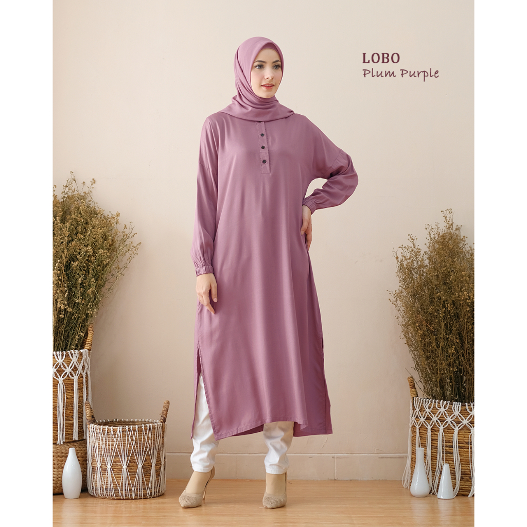 LOBO Plain Long Tunik Super Adem Pakaian Wanita Terbaru - Hijab Mamah icis