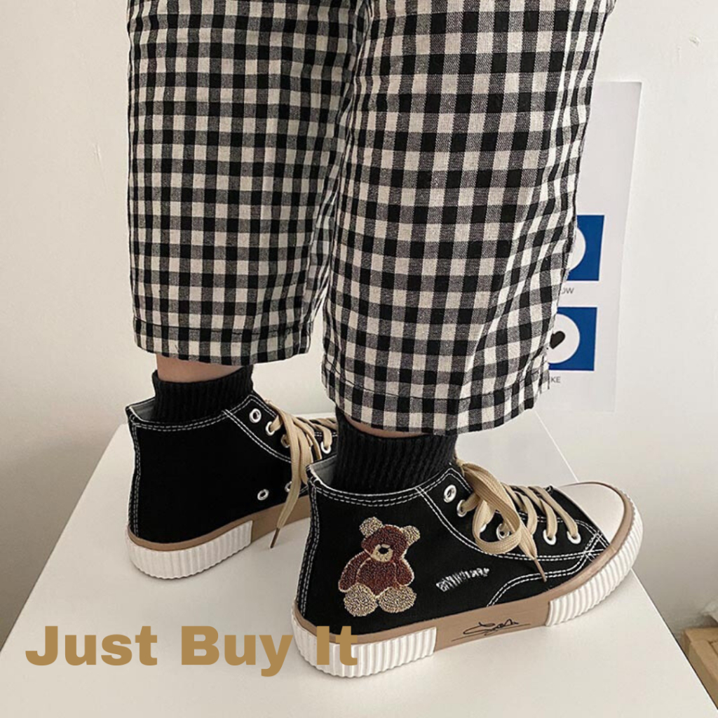 JBI-0253 [ Bisa COD ] Sepatu Kanvas  Wanita Model Bear Tinggi Sepatu Canvas Wanita Import High Quality-Sepatu Canvas Wanita Impor Sepatu Fashion Original