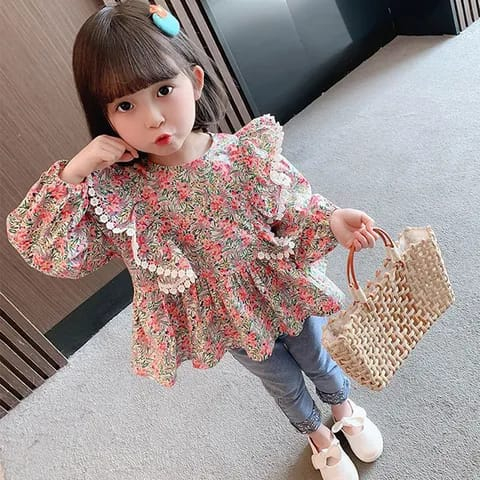 Setelan baju anak perempuan motif FLORAL RED ala korea impor / one set anak lucu