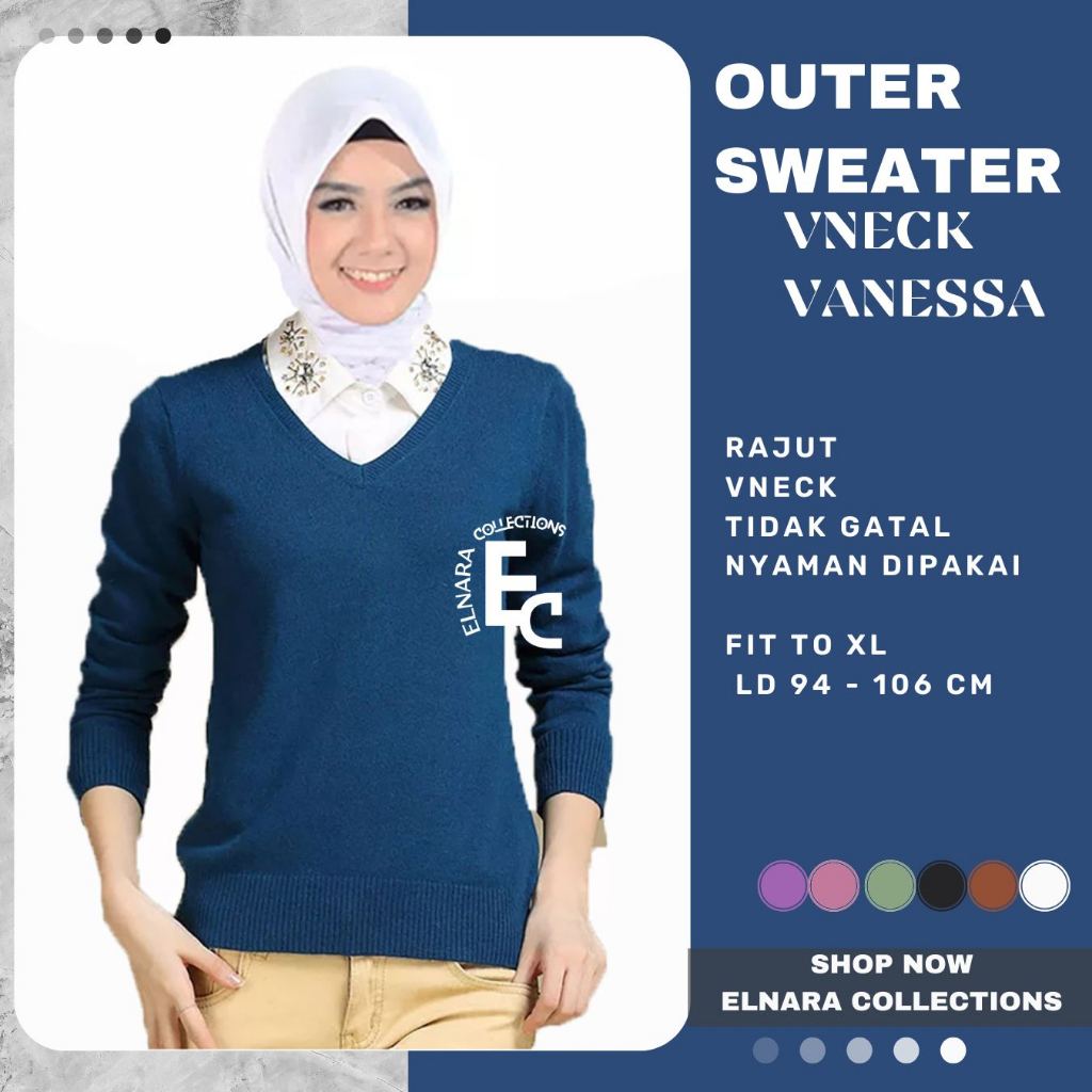Outer Sweater Rajut Wanita Muslimah Lengan Panjang Korean Look Vanessiya Elnara Butik
