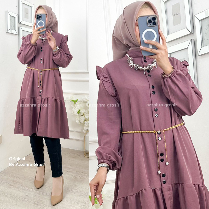 NAKITA TUNIK - LD100-110 Tunik Wanita Shakila Free Belt Kancing Aktif / R.14 - 263-6068