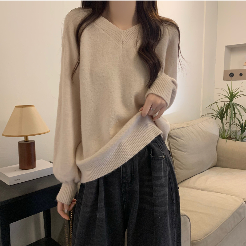 Import Switer Oversize Wanita Lengan Panjang Casual V Atasan