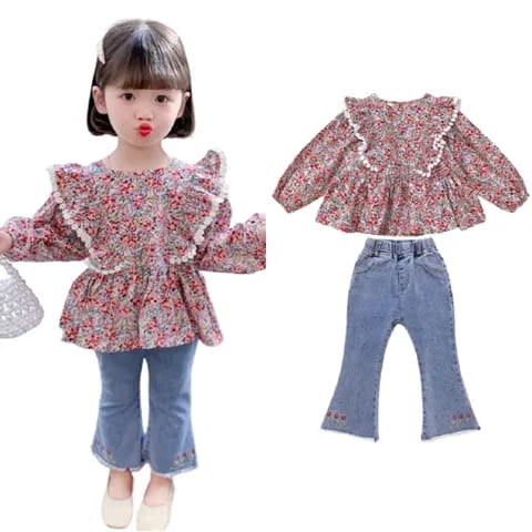 Setelan set anak perempuan FLORAL RED usia 2-7 tahun / baju anak fashion korean impor-babylovanta