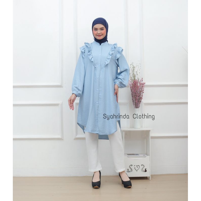 Tunik Katun Polos Polo Linen Premium Kerah Shanghai Kancing Rempel Baju Atasan Kerja Wanita