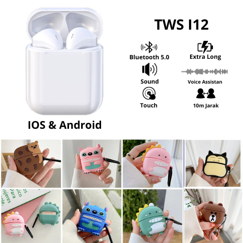 Headset Bluetooth TWS inpods 12 Earphone Casing 3D Kartun Lucu Wireless Stereo HIFI Sentuh  Bluetoot