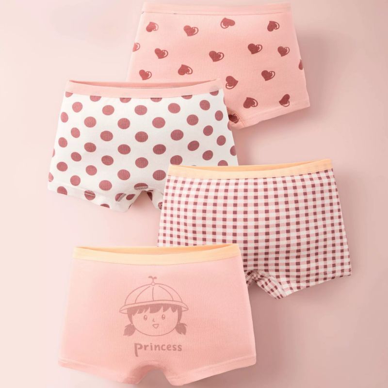 15 ONLINE SHOP 1set 4pcs （2-12 tahun）Celana Dalam Boxer Anak Perempuan Katun Premium