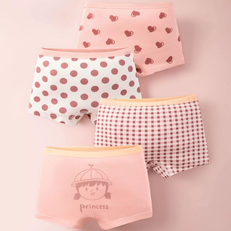 15 ONLINE SHOP 1set 4pcs （2-12 tahun）Celana Dalam Boxer Anak Perempuan Katun Premium