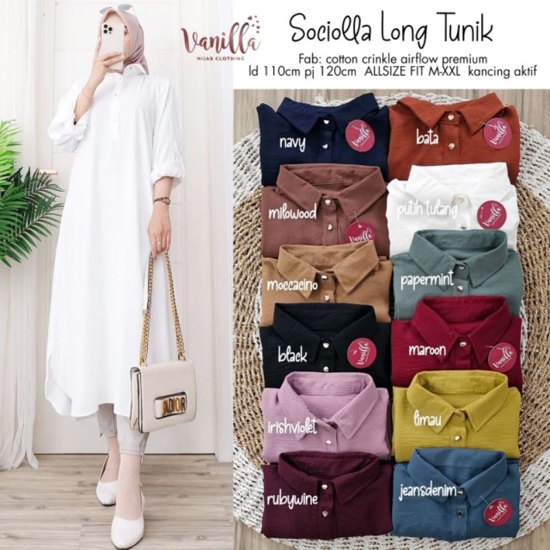 (Warna Baru) SOCIOLLA LONG TUNIK ORI VANILLA | Crinkle Airflow