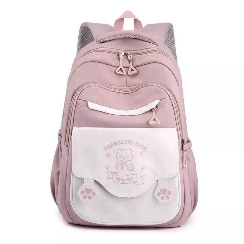 RJ Tas Sekolah Anak Cute Backpack Ransel Sekolah Perempuan Tas Sekolah Untuk Sd/Smp/Sma Terbaru Tas Ransel Strawbery Bear