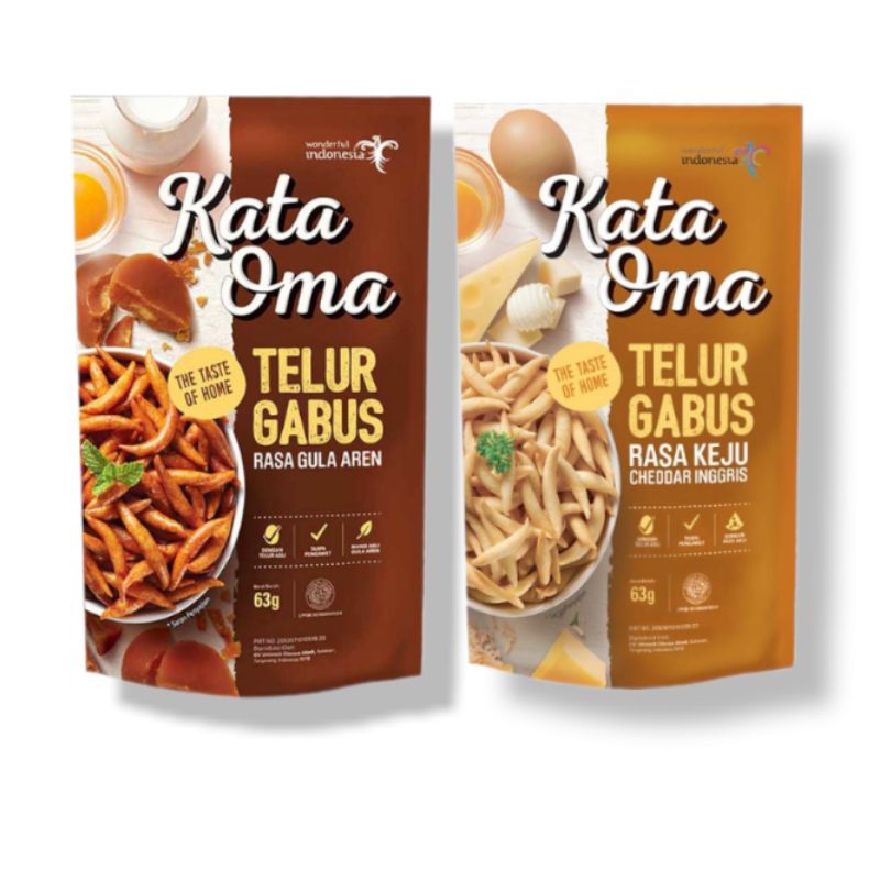 

Kata oma telur Gabus Rasa gula aren 63gr | rasa keju 50gr