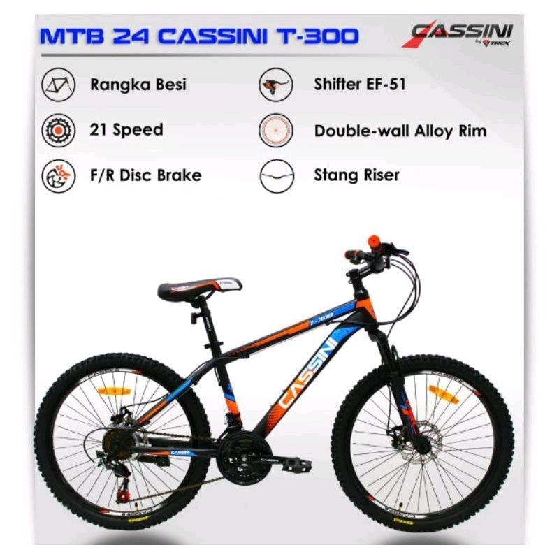 Sepeda MTB 24 inch Merk Cassini T-300 (bonus spakbor)