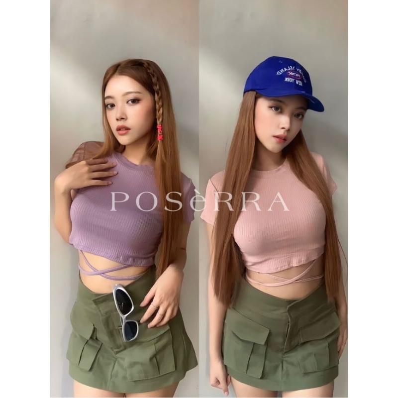 Zoey Tank Crop Top Tali Perut - Cross Tanktop Wanita Rib Knit Premium Poserra Fashion