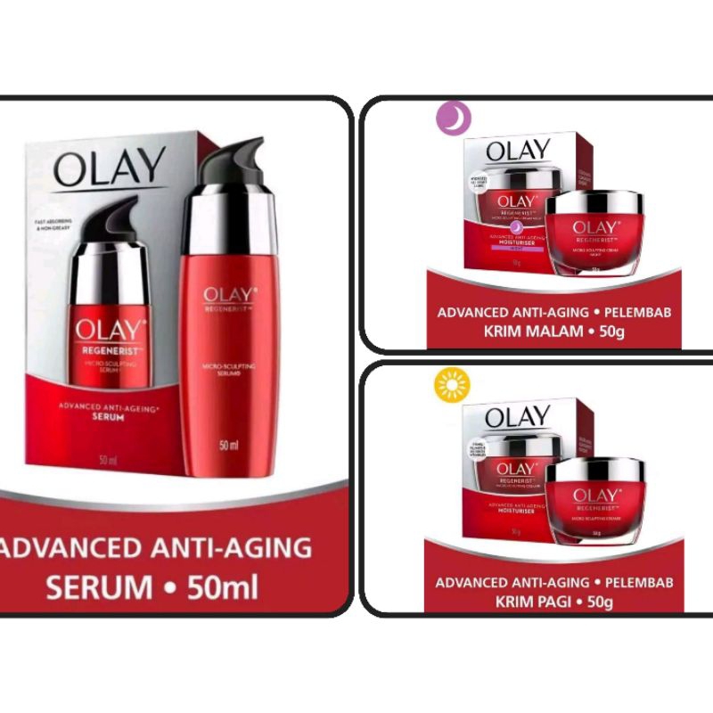 Olay Regenerist Micro sculpting cream / Krim pagi 50gr / Krim malam 50gr / Serum 30ml