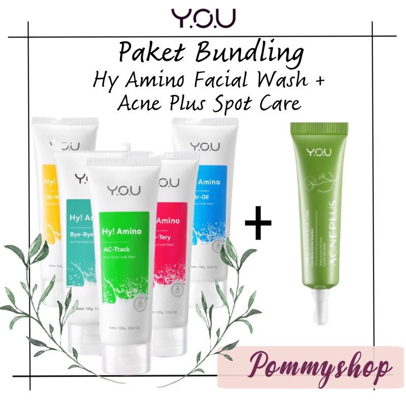 You Bundle Set Acne Plus Spot Care &amp; Hy Amino Facial Wash Anti Acne | Hydrating | Bye Byeterial | Brightening | Oil Control